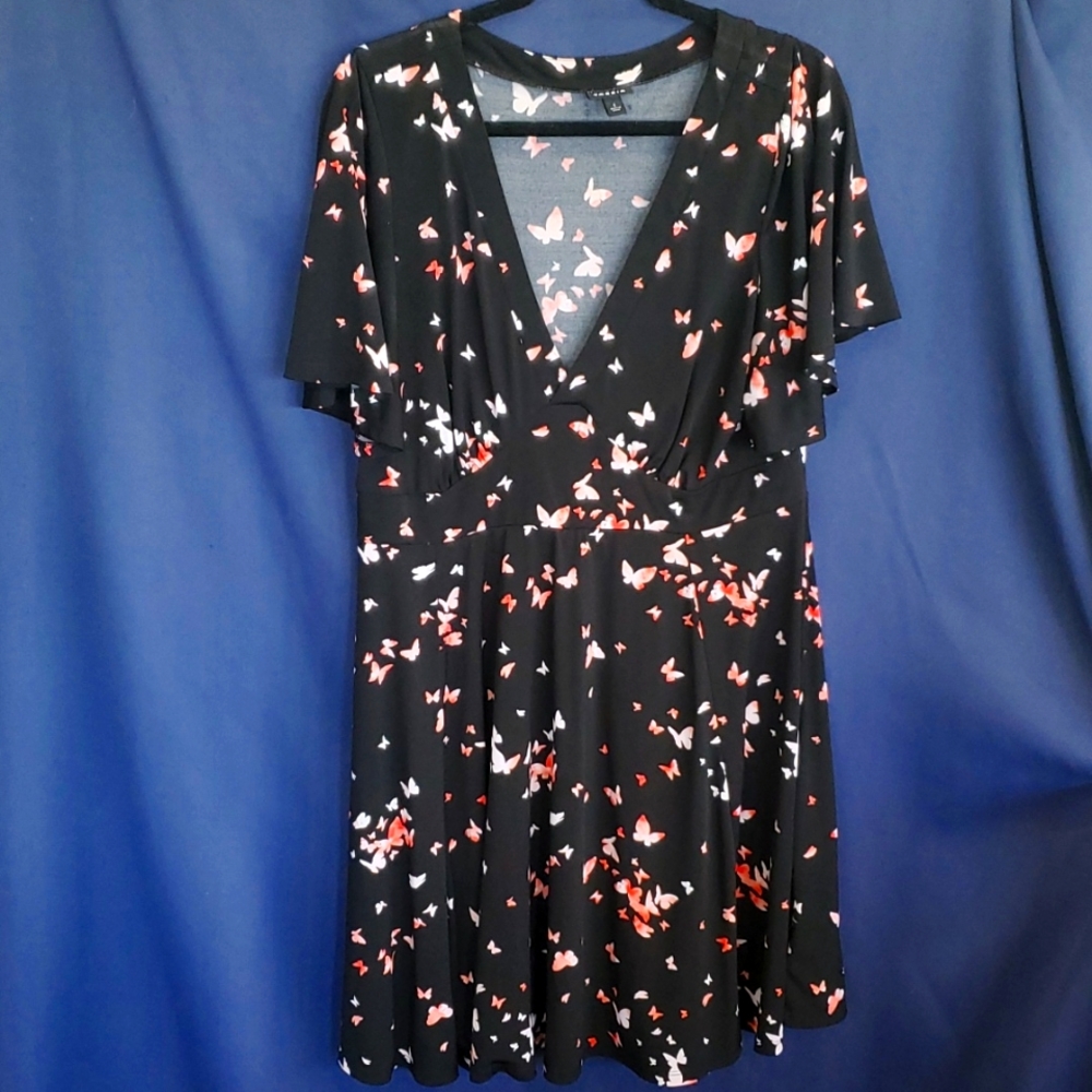 Torrid V-Neck Flowy black dress with butterfly print